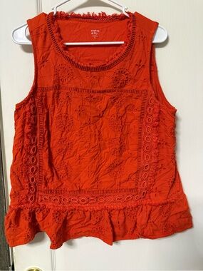 crown & ivy Orange Eyelet Ruffle Tank